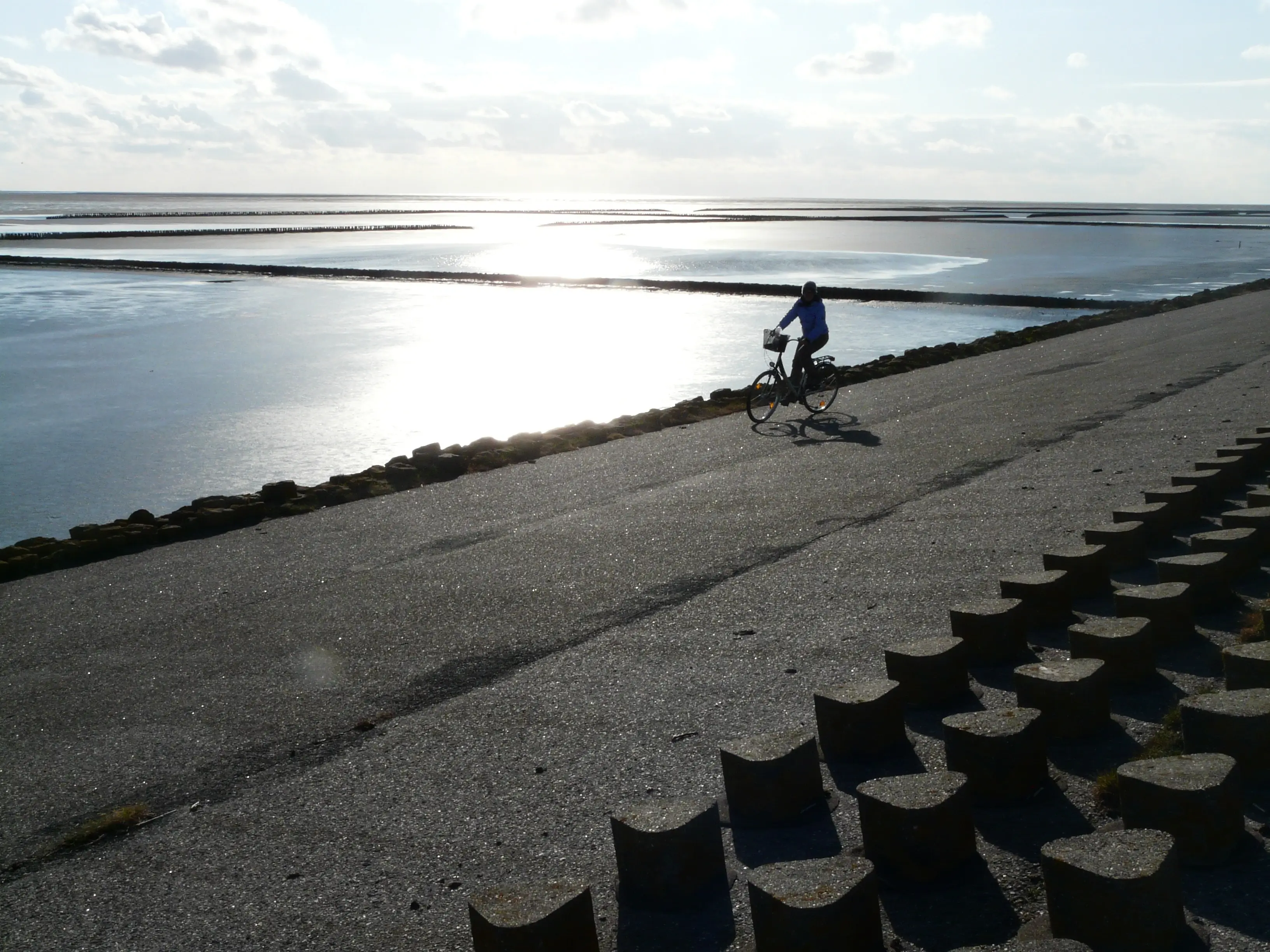 Fahrradtour am Deich bei Wilhelmshaven an der Nordsee